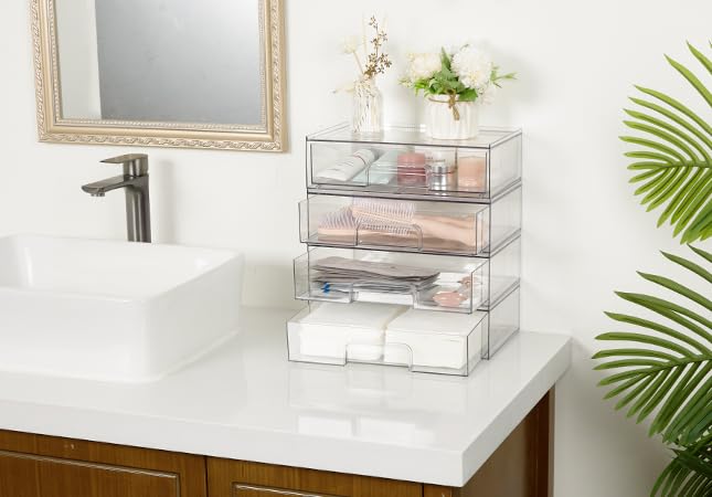 Vtopmart 12.1''W Clear Stackable Storage Drawers,2 Pack Acrylic Plastic Organizers Bins for Makeup Palettes, Cosmetics, and Beauty Supplies,Ideal for Vanity, Bathroom,Cabinet,Desk Organization