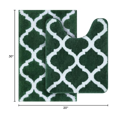 OLANLY Bathroom Rugs Set 2 Piece, Microfiber Bath Shower Mat and U-Shaped Toilet Rug, Machine Wash Dry, Non-Slip Absorbent Shaggy Bath Mats for Tub, Shower and Bathroom (30"x20"+24"x20", Grey)