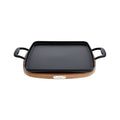 All-Clad Cast Iron Enameled Square Grill with Acacia Trivet 11 Inch Induction Oven Broiler Safe 650F Pots and Pans, Cookware Black