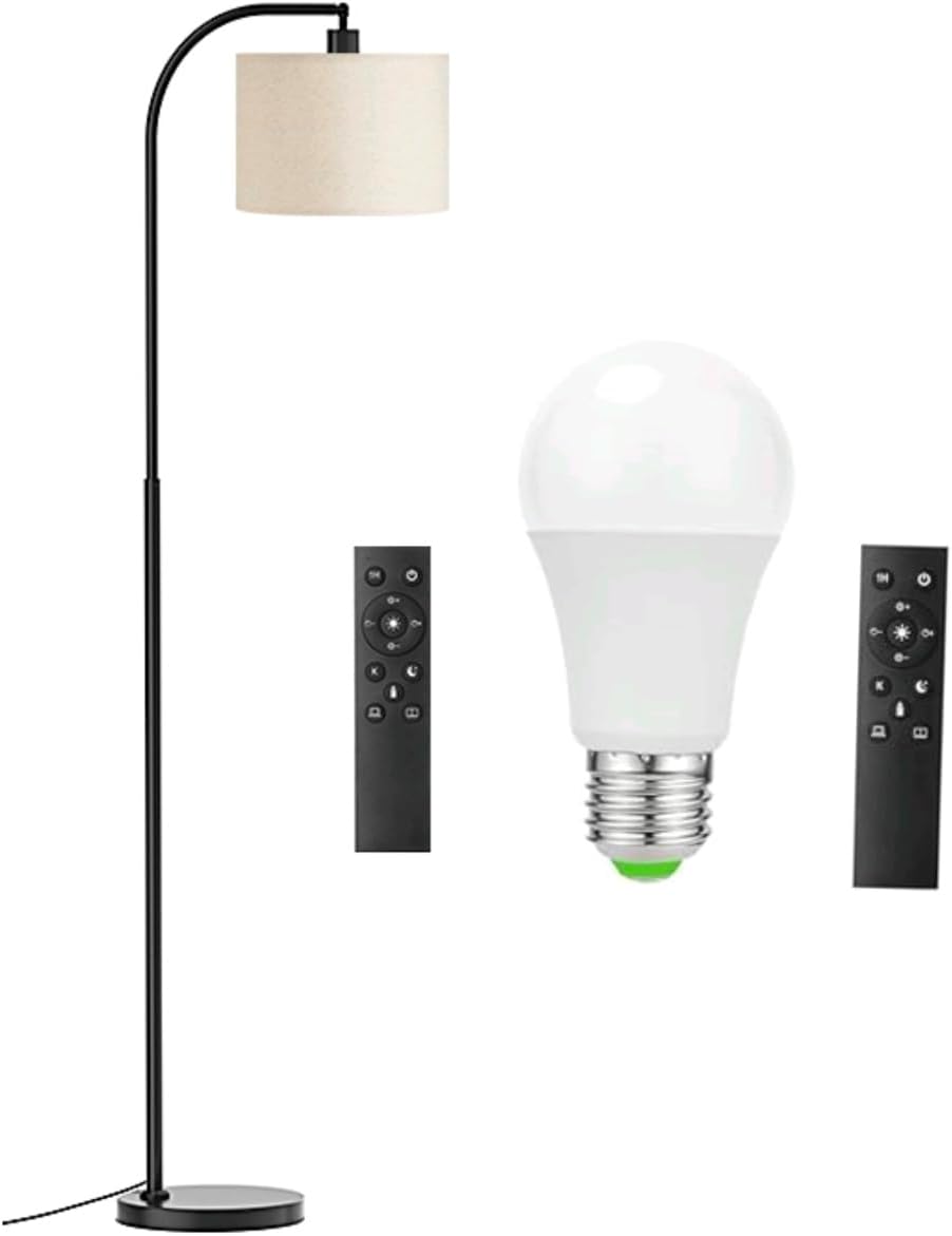 Ambimall Black Arc Floor Lamp with Remote