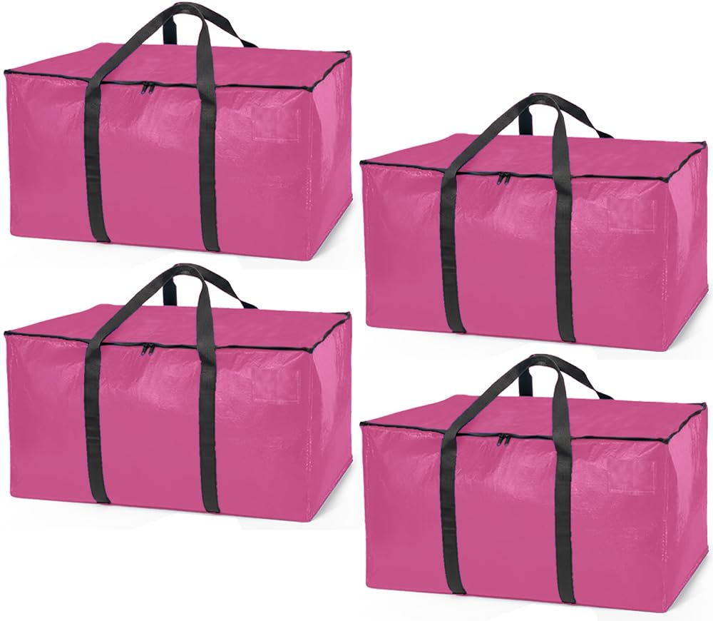 ClearSpace Heavy Duty Moving Bags or Storage Bags – Pink Storage Bins with Lids, Large Moving Boxes with Backpack Straps & Zippers,– Packing Box & Moving Supplies for College Dorm, 4 Pack