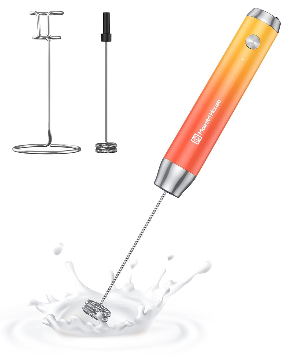 Maestri House Rechargeable Milk Frother with Stand, LunaFro Handheld Electric Foam Maker Waterproof Detachable Stainless Steel Whisk Drink Mixer Foamer for Lattes, Cappuccino
