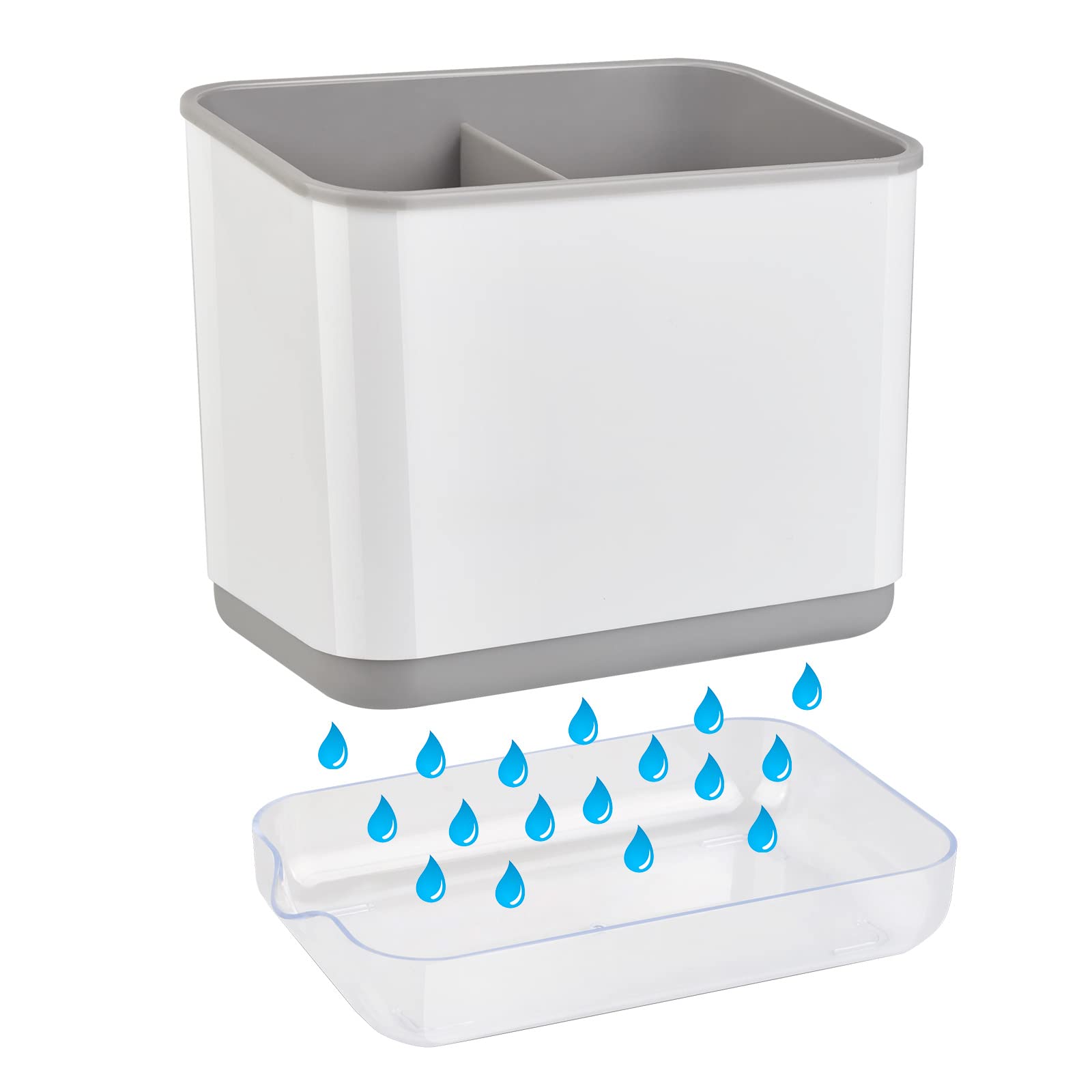 RedCall Kitchen Sink Caddy Organizer Counter,Dish Sponge Holder and Brush Holder with Drip Tray,Plastic Sinkware Caddy,Bathroom Toothbrush Holder (1 Sink Caddy)