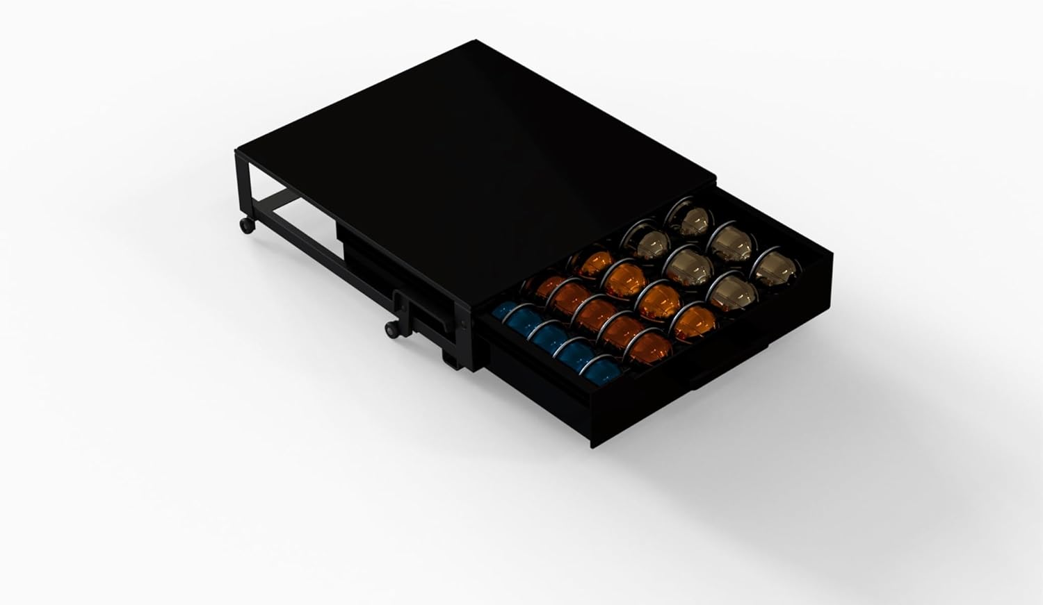 Heavy Duty Crystal Acrylic Sleek Coffee Pods Holder with Beautiful Piano Black Solid Acrylic Drawer, Compatible for All Nespresso VertuoLine Pods, Great Capacity of 60 Small or 40 Big Vertuoline Pods