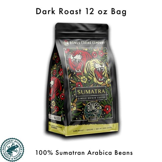 Bones Coffee Company Ethiopia Single-Origin, Citrus, Floral and Berries Notes, Whole Coffee Beans, Low Acid Medium Roast Arabica Beans Flavored Coffee, 12 oz Whole Bean