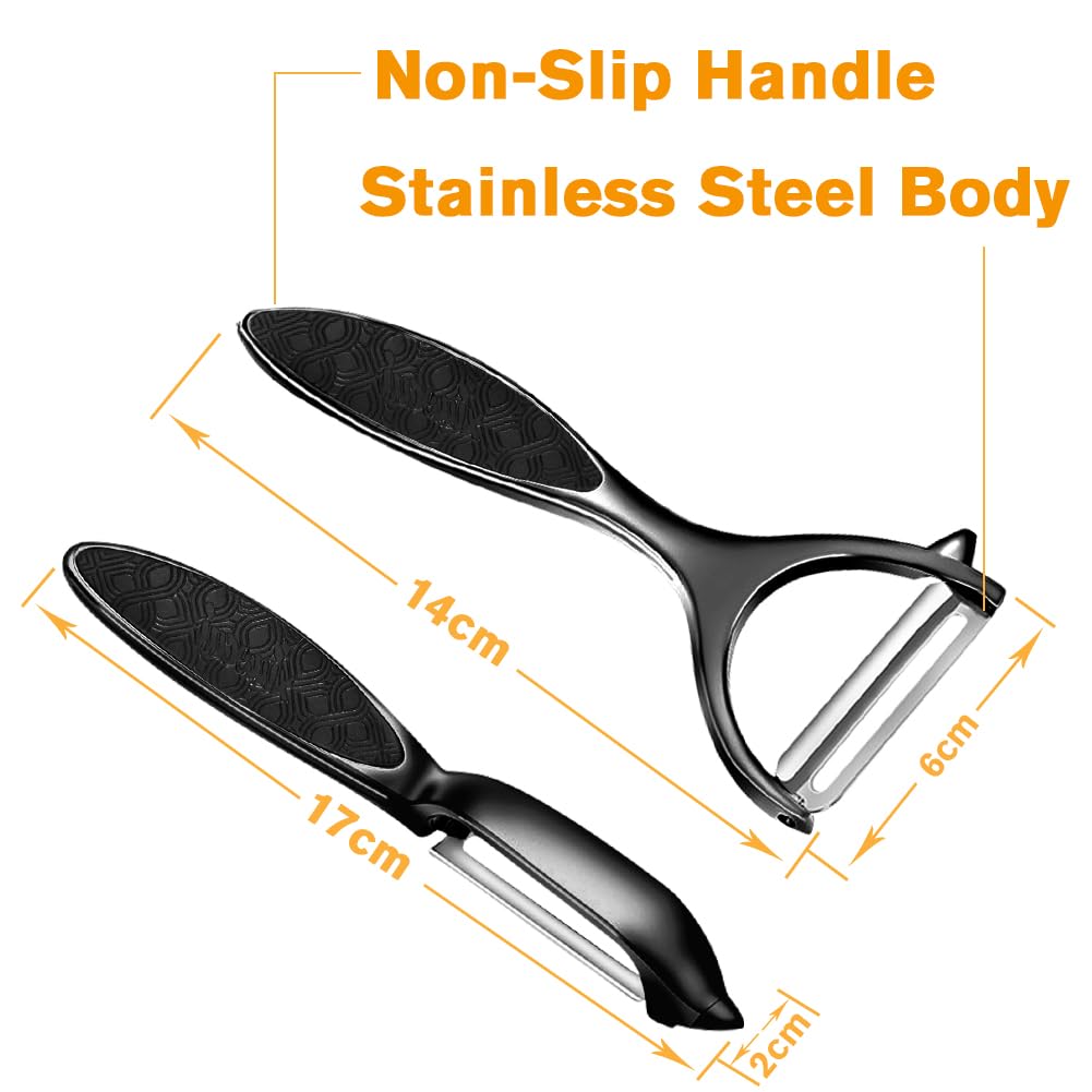 Vegetable Peeler, Potato Peelers for Kitchen Stainless Steel Multi-function Set Fruit Peeler For Kitchen and Household Tools Y & I Shape Swivel Blades for Fruit Vegetables(Black)