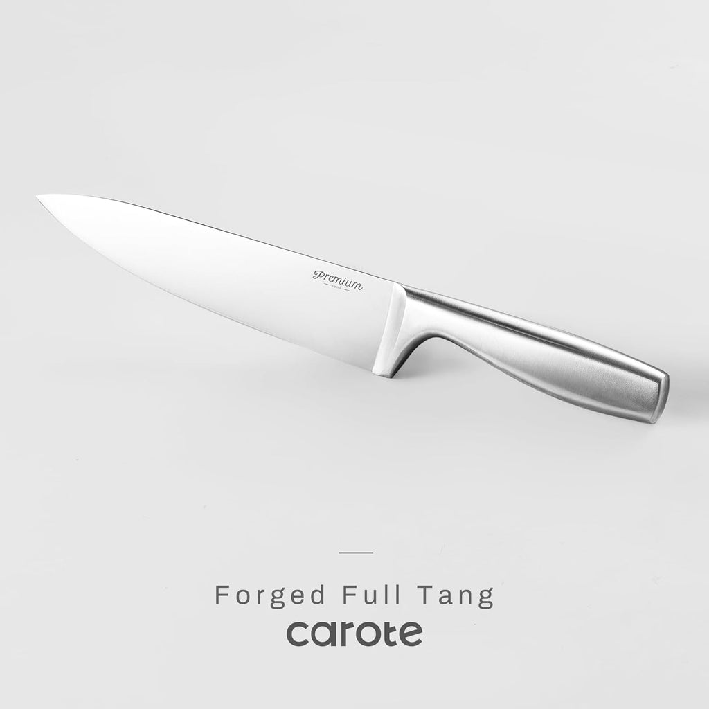 CAROTE 12-Piece Knife Set, All-Stainless Steel Knife Block Set, Kitchen Knives with Wooden Block, Razor-Sharp and Ergonomic, Dishwasher Safe