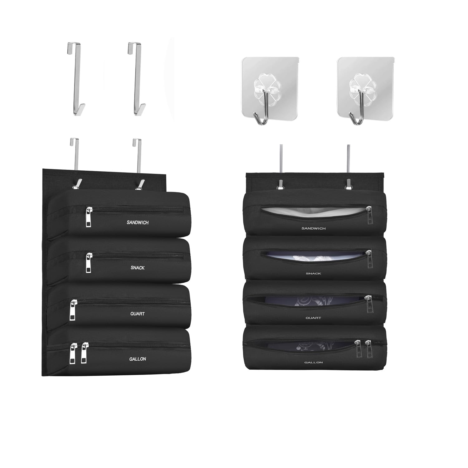 Zipper Bag Organizer Compatible with Gallon, Quart, Sandwich & Snack Food Storage Bag, Kitchen Plastic Bag Storage Organizer for Kitchen RV Camper (Grey)