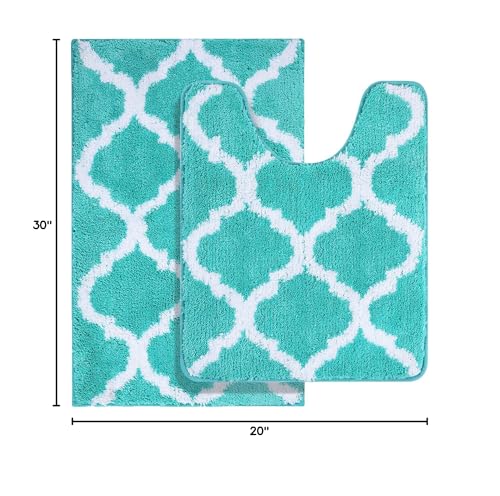 OLANLY Bathroom Rugs Set 2 Piece, Microfiber Bath Shower Mat and U-Shaped Toilet Rug, Machine Wash Dry, Non-Slip Absorbent Shaggy Bath Mats for Tub, Shower and Bathroom (30"x20"+24"x20", Grey)