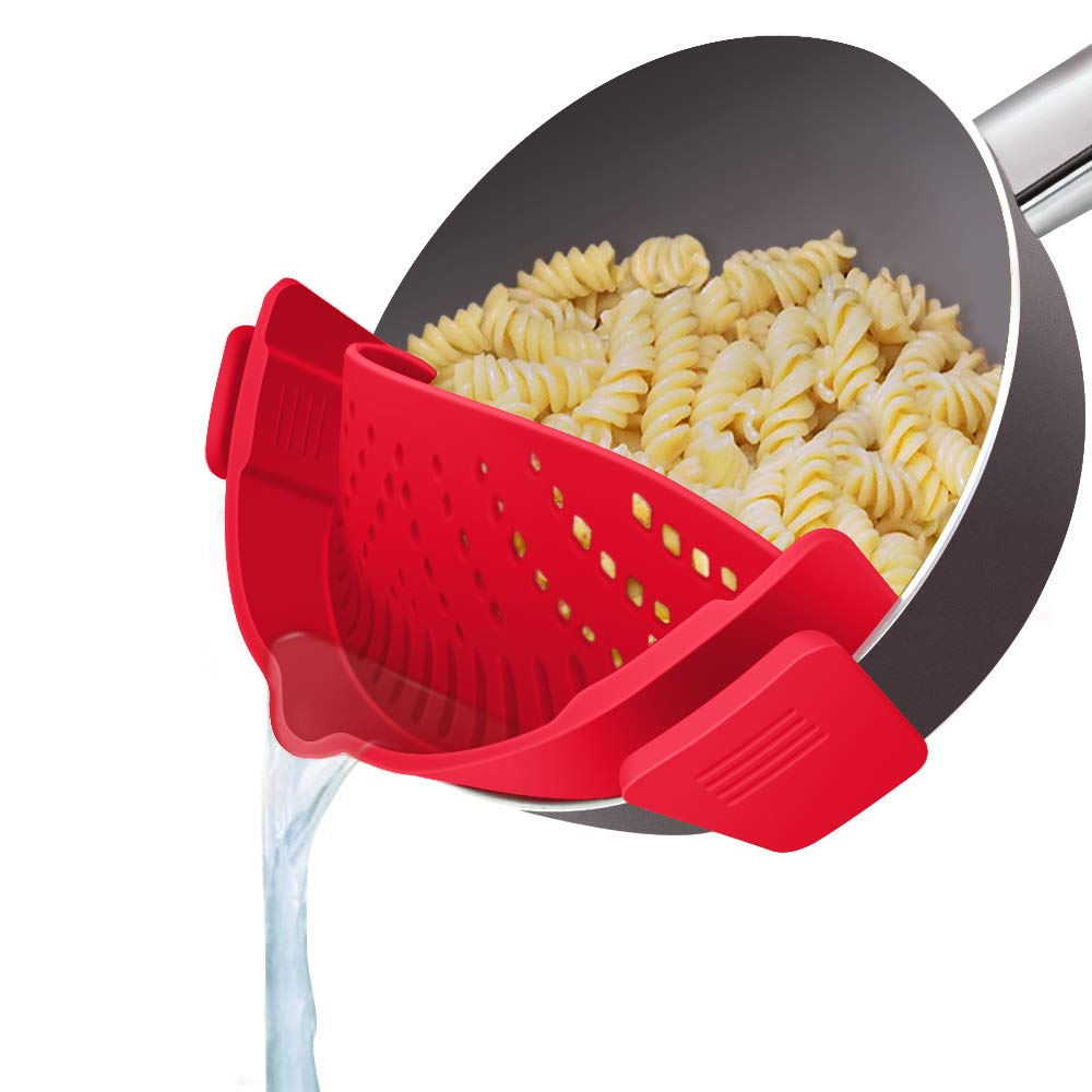 YEVIOR Clip on Strainer for Pots Pan Pasta,Silicone Food Pan Strainer | Food-grade BPA-free,Kitchen Food Strainer for Spaghetti, Pasta,Vegetable Fruits Fits All Bowls and Pots (Green)