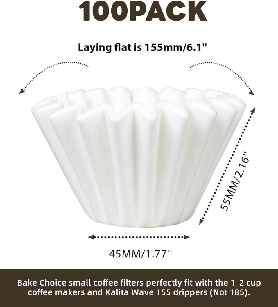 1-2 Cup Small Coffee Filters,100 Count Disposable Basket Coffee Filter Paper, Compatible with Kalita Wave Dripper 155 Series, Single Serve Coffee Pot, Pour Over and Drip Coffee Maker, For 1-2 People