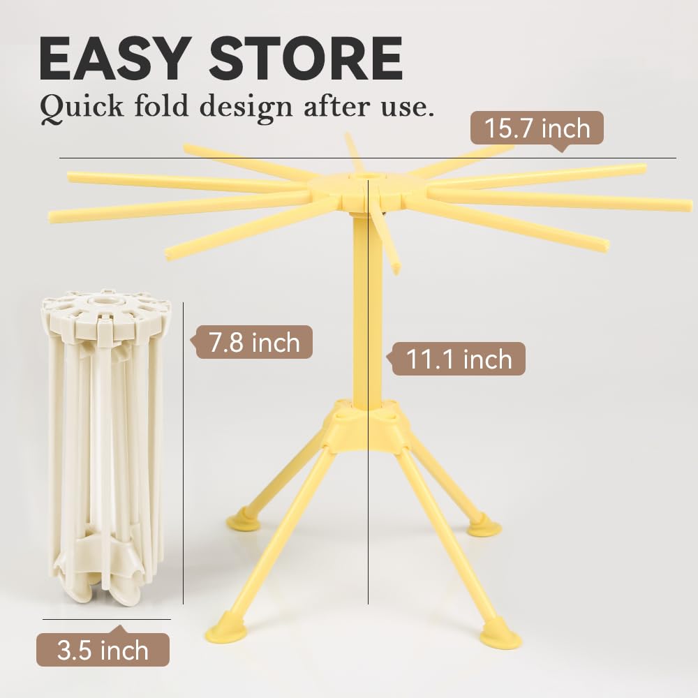 KEOUKE Collapsible Pasta Drying Rack - Foldable 10-Rod Pasta Dryer, Compact & Sturdy Design for Homemade Spaghetti Noodles, Easy Storage, Plastic