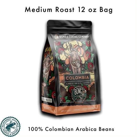 Bones Coffee Company Ethiopia Single-Origin, Citrus, Floral and Berries Notes, Whole Coffee Beans, Low Acid Medium Roast Arabica Beans Flavored Coffee, 12 oz Whole Bean