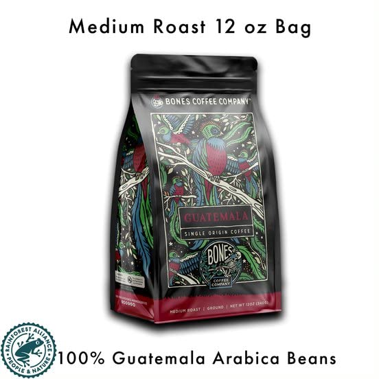 Bones Coffee Company Ethiopia Single-Origin, Citrus, Floral and Berries Notes, Whole Coffee Beans, Low Acid Medium Roast Arabica Beans Flavored Coffee, 12 oz Whole Bean