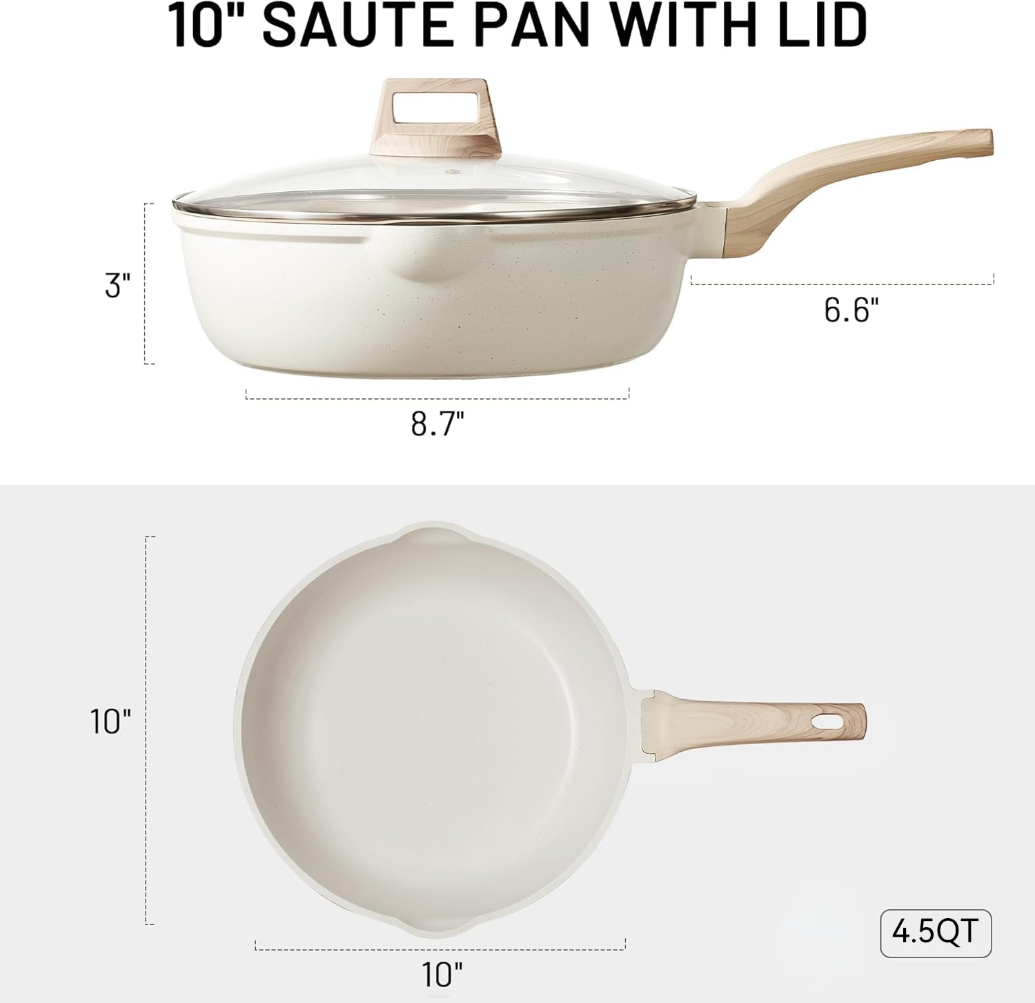 CAROTE 12Inch Nonstick Deep Frying Pan with Lid, 5.5 Qt Jumbo Cooker Saute Pan with Pour Spout, Skillet Induction Cookware, Non Stick Cooking Pan Kitchen Pan PFOA Free, White Granite