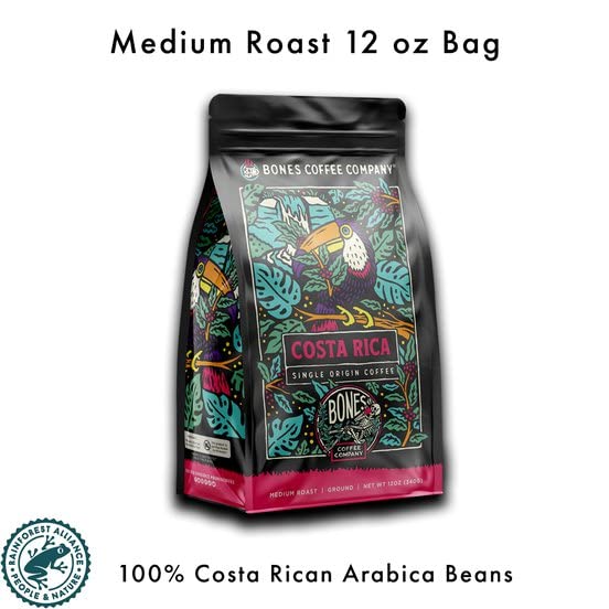 Bones Coffee Company Ethiopia Single-Origin, Citrus, Floral and Berries Notes, Whole Coffee Beans, Low Acid Medium Roast Arabica Beans Flavored Coffee, 12 oz Whole Bean