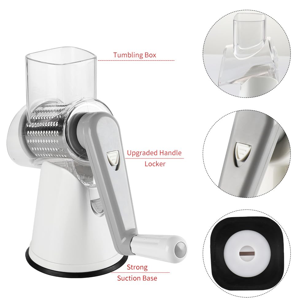 Cambom 5 in 1 Rotary Cheese Grater Hand Crank Cheese Shredder for Fresh Cheese, Vegetable, Nuts,Non-slip Suction Base, Black