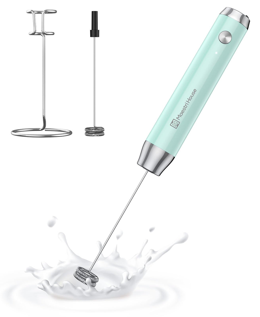 Maestri House Rechargeable Milk Frother with Stand, LunaFro Handheld Electric Foam Maker Waterproof Detachable Stainless Steel Whisk Drink Mixer Foamer for Lattes, Cappuccino