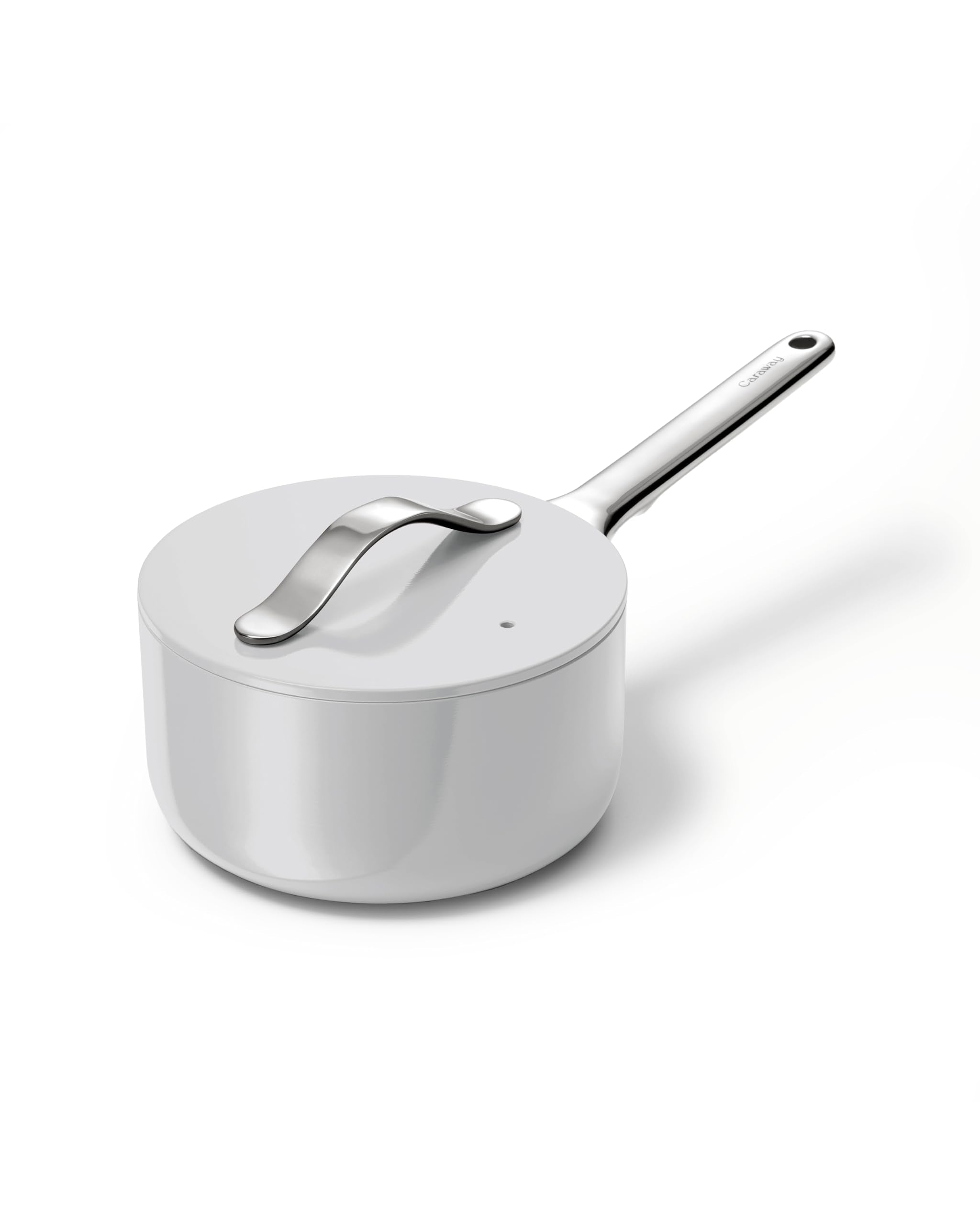 Caraway Nonstick Ceramic Sauce Pan with Lid (3 qt) - Non Toxic, PTFE & PFOA Free - Oven Safe & Compatible with All Stovetops (Gas, Electric & Induction) - Cream