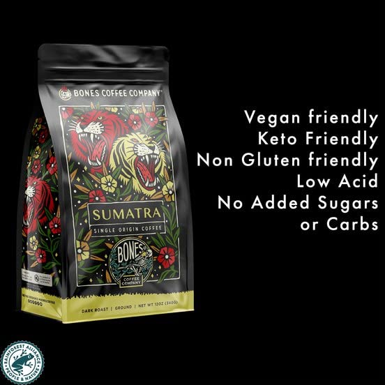 Bones Coffee Company Ethiopia Single-Origin, Citrus, Floral and Berries Notes, Whole Coffee Beans, Low Acid Medium Roast Arabica Beans Flavored Coffee, 12 oz Whole Bean
