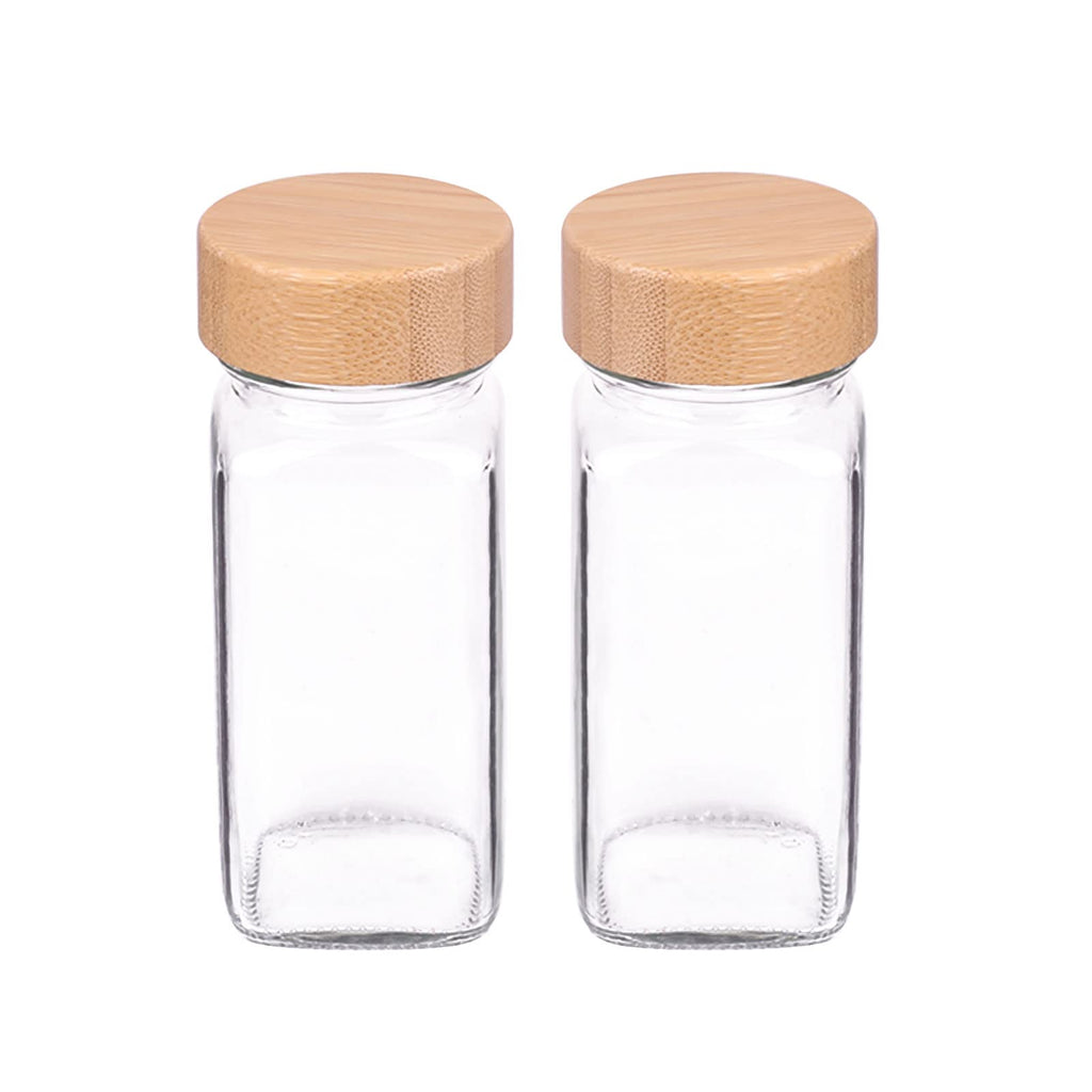 Churboro Replacement Glass Spice Jars with Bamboo Lids- 4 oz Square Spice Jars