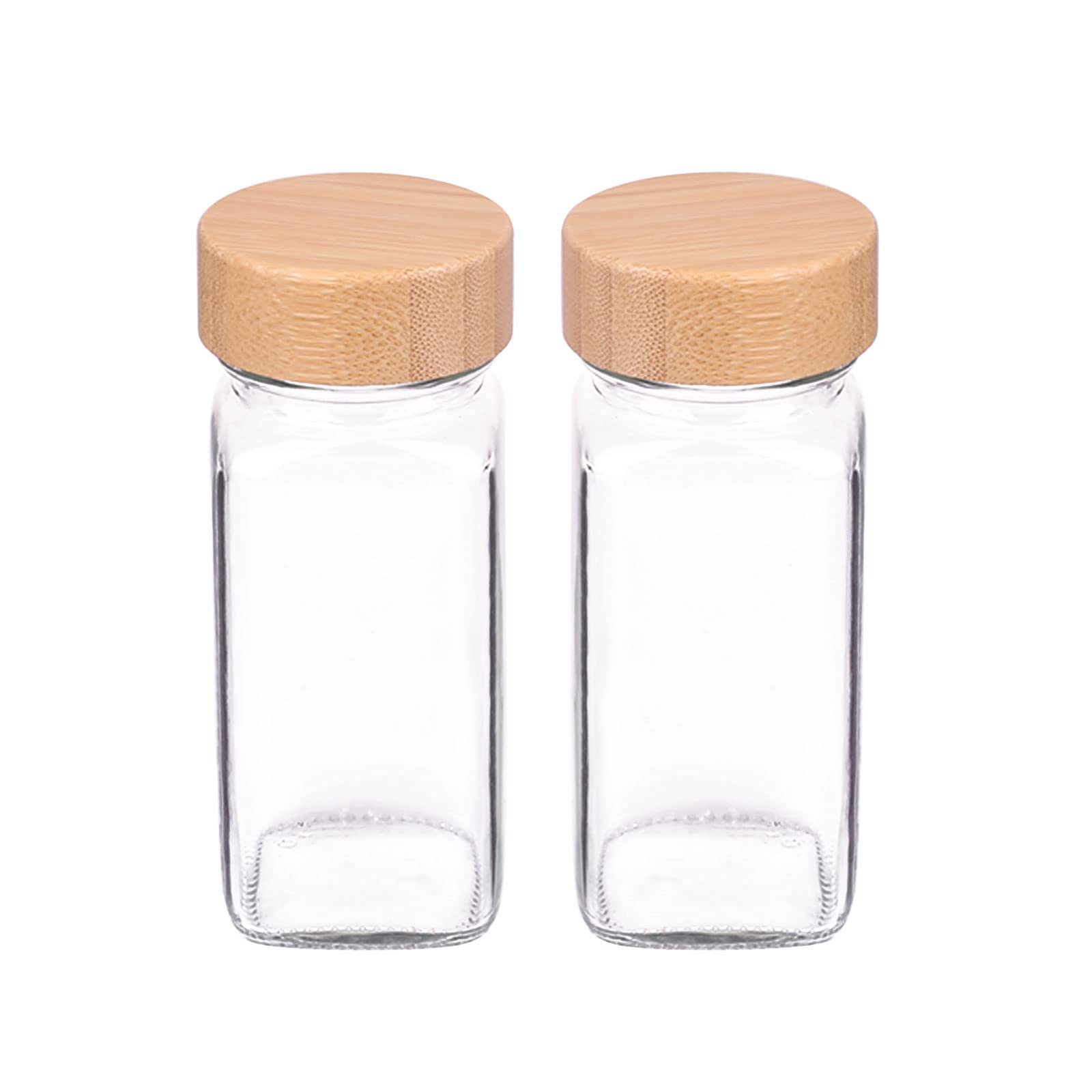Churboro Replacement Glass Spice Jars with Bamboo Lids- 4 oz Square Spice Jars