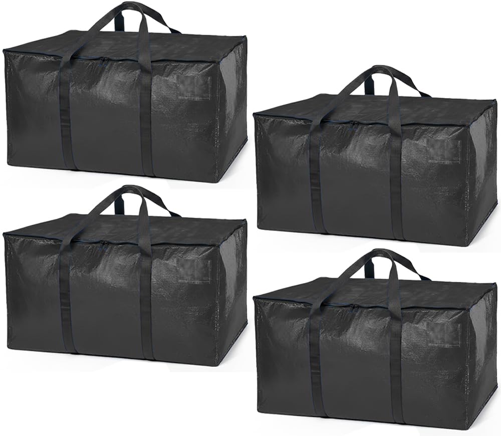 ClearSpace Heavy Duty Moving Bags or Storage Bags – Black Storage Bins with Lids, Large Moving Boxes with Backpack Straps & Zippers,– Packing Box & Moving Supplies for College Dorm, 6 Pack