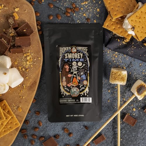 Bones Coffee Company NEW Favorite Flavors Sample Pack, Assorted Flavored Coffee Low Acid Medium Roast Arabica Beans Specialty Coffee Gifts, Auto Drip and French Press Compatible, 4 oz Pack of 5 Ground