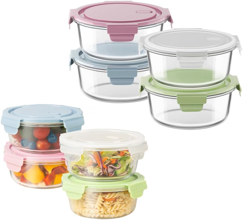 Freshmage 4 Pack 30oz Glass Food Storage Containers with Lids and 4 Pack 20oz Glass Meal Prep Containers with Lids, Heat-Resistant BPA-Free, Microwave, Oven, Dishwasher, and Freezer Safe