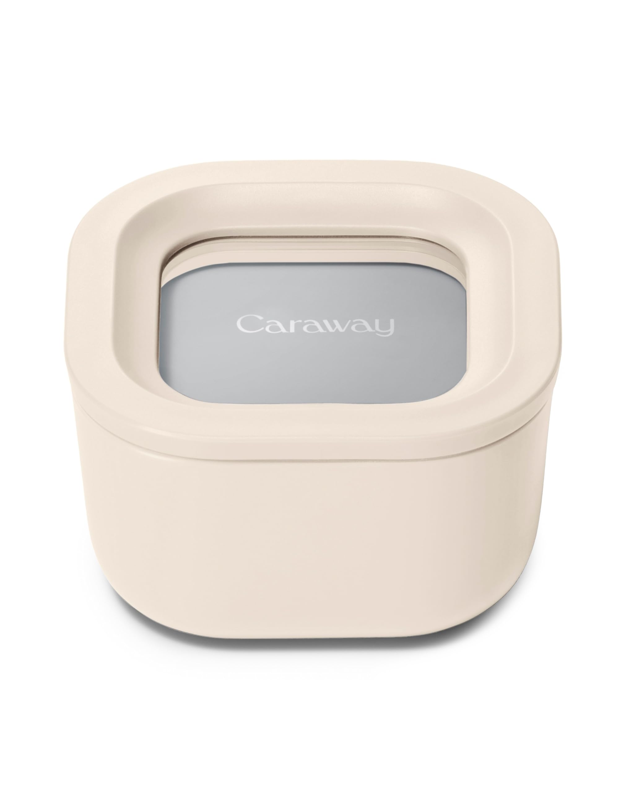 Caraway Glass Food Storage - 6.6 Cup Glass Container - Ceramic Coated Food Container - Non Stick Lunch Box Container with Lids - Dishwasher, Oven, & Microwave Safe - Cream