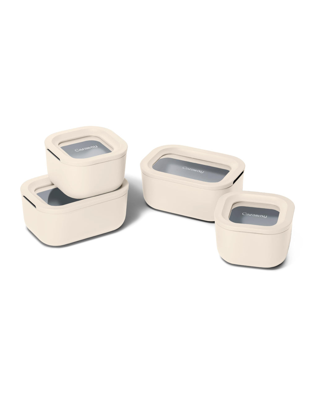 Caraway 13pc Glass Food Storage Container Set - Easy to Store, Non Toxic Lunch Box - with Glass Lids - Includes Storage Organizer - Cream