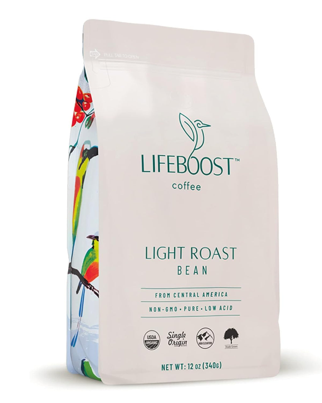 Lifeboost Light Roast Whole Bean Coffee - Low Acid Organic Coffee, Non-GMO, USDA Organic, Single Origin, Third-Party Tested for Mycotoxins & Pesticides - 12 oz Bag