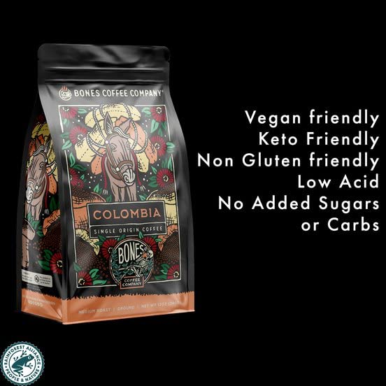 Bones Coffee Company Ethiopia Single-Origin, Citrus, Floral and Berries Notes, Whole Coffee Beans, Low Acid Medium Roast Arabica Beans Flavored Coffee, 12 oz Whole Bean