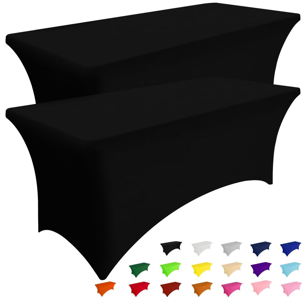 Smiry 2 Pack Spandex Table Cloth 6FT, Elastic Fitted Stretch Tablecloths, Washable and Wrinkle Free Rectangular Patio Table Cover for Outdoor, Wedding, Banquet & Parties (Black, 72Lx30Wx30H Inch)