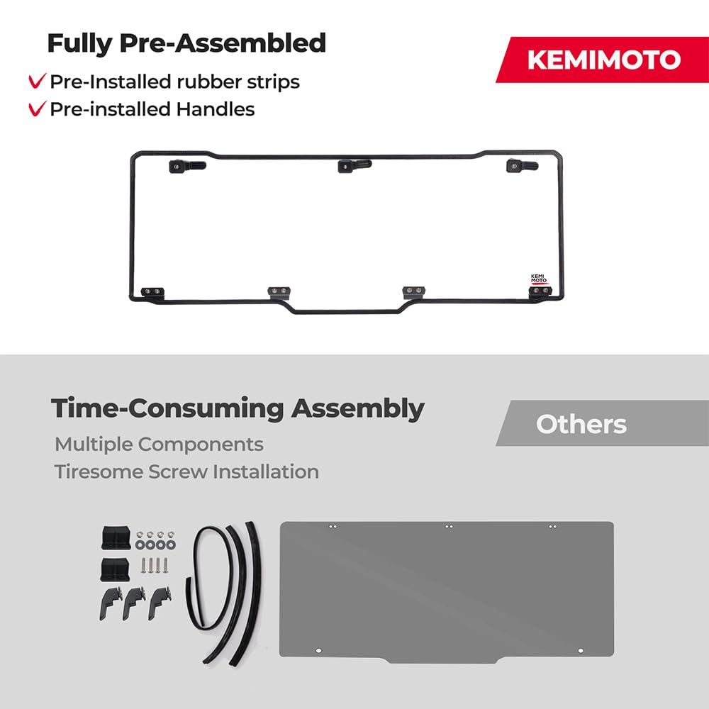 KEMIMOTO Hard Coated Rear Window, Pre-installed Back Windshield Compatible with Polaris Ranger XP 1000/Crew 2017-2026, Polaris Ranger 1000/Crew 2020-2026, Ranger XP 900/Crew 2013-2019