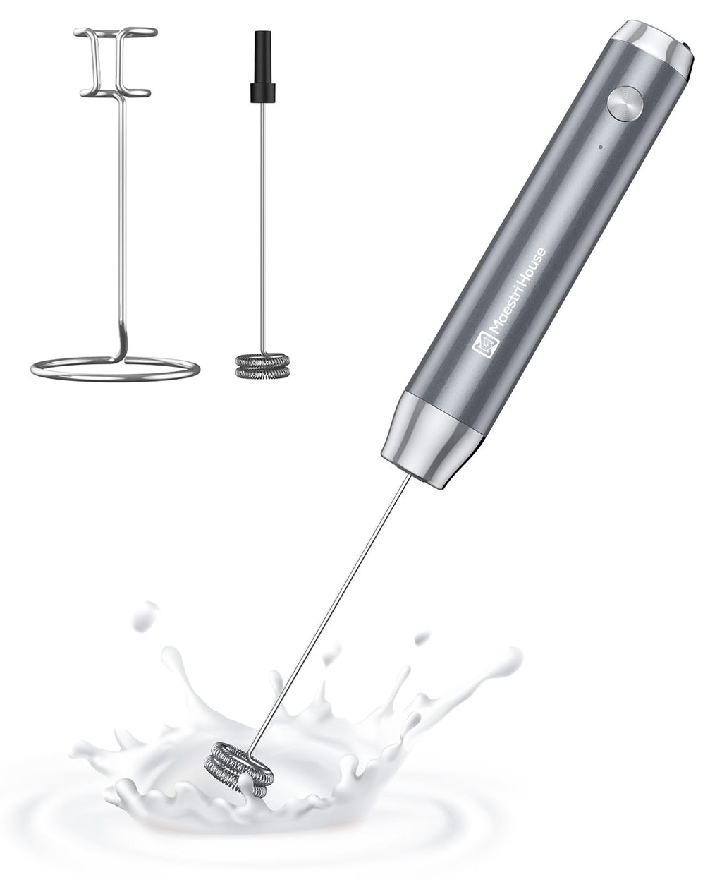 Maestri House Rechargeable Milk Frother with Stand, LunaFro Handheld Electric Foam Maker Waterproof Detachable Stainless Steel Whisk Drink Mixer Foamer for Lattes, Cappuccino