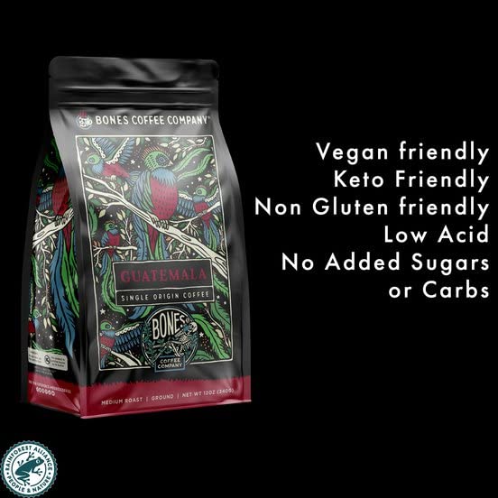 Bones Coffee Company Ethiopia Single-Origin, Citrus, Floral and Berries Notes, Whole Coffee Beans, Low Acid Medium Roast Arabica Beans Flavored Coffee, 12 oz Whole Bean