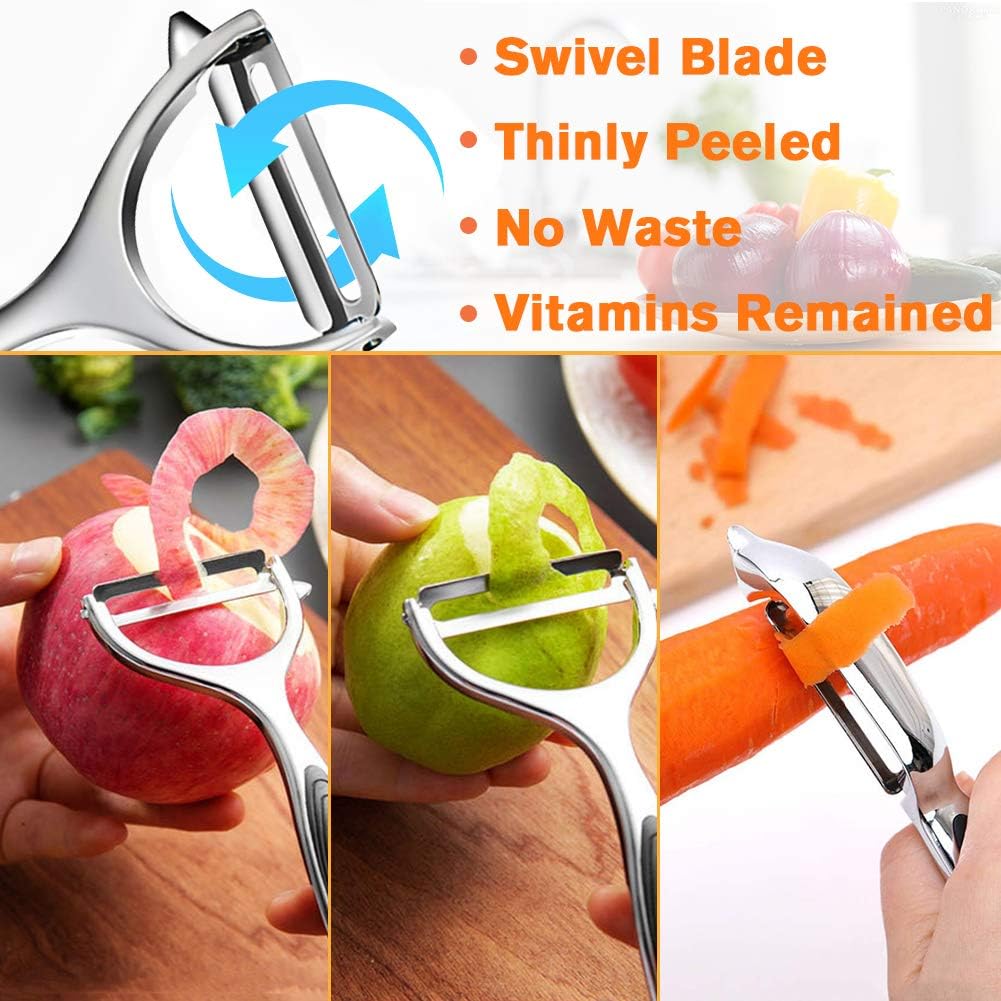 Vegetable Peeler, Potato Peelers for Kitchen Stainless Steel Multi-function Set Fruit Peeler For Kitchen and Household Tools Y & I Shape Swivel Blades for Fruit Vegetables(Black)