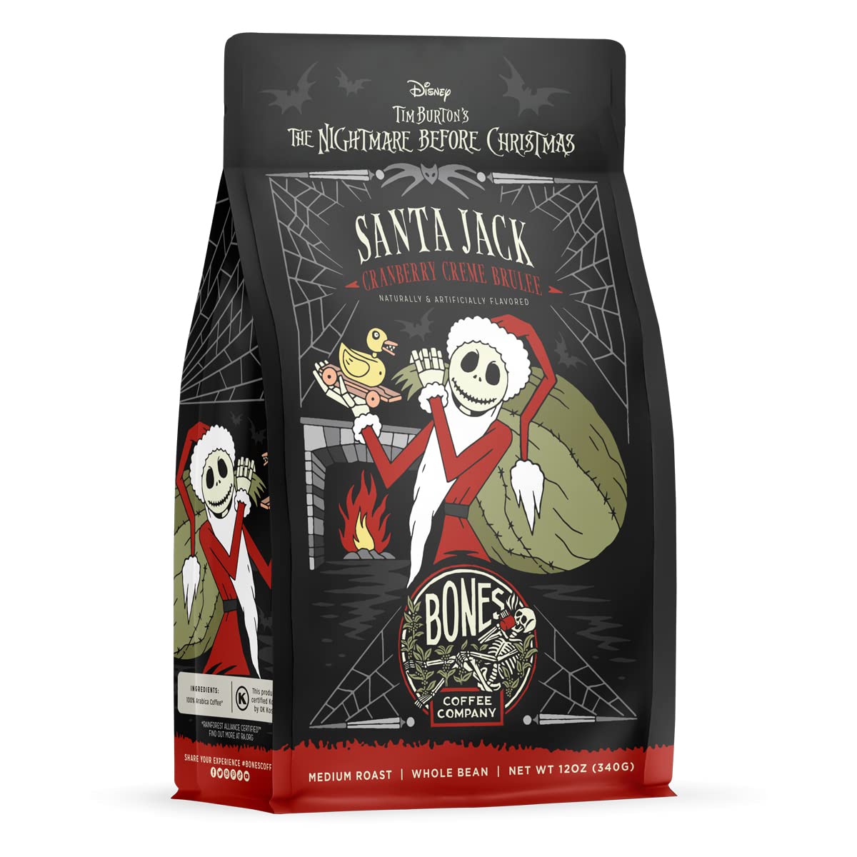 Bones Coffee Company Fallout Rocky Route 66, Rocky Road Flavored Coffee, Medium Roast Low Acid Arabica Beans Compatible with Auto drip and French Press Coffee Maker, 12 Oz Ground