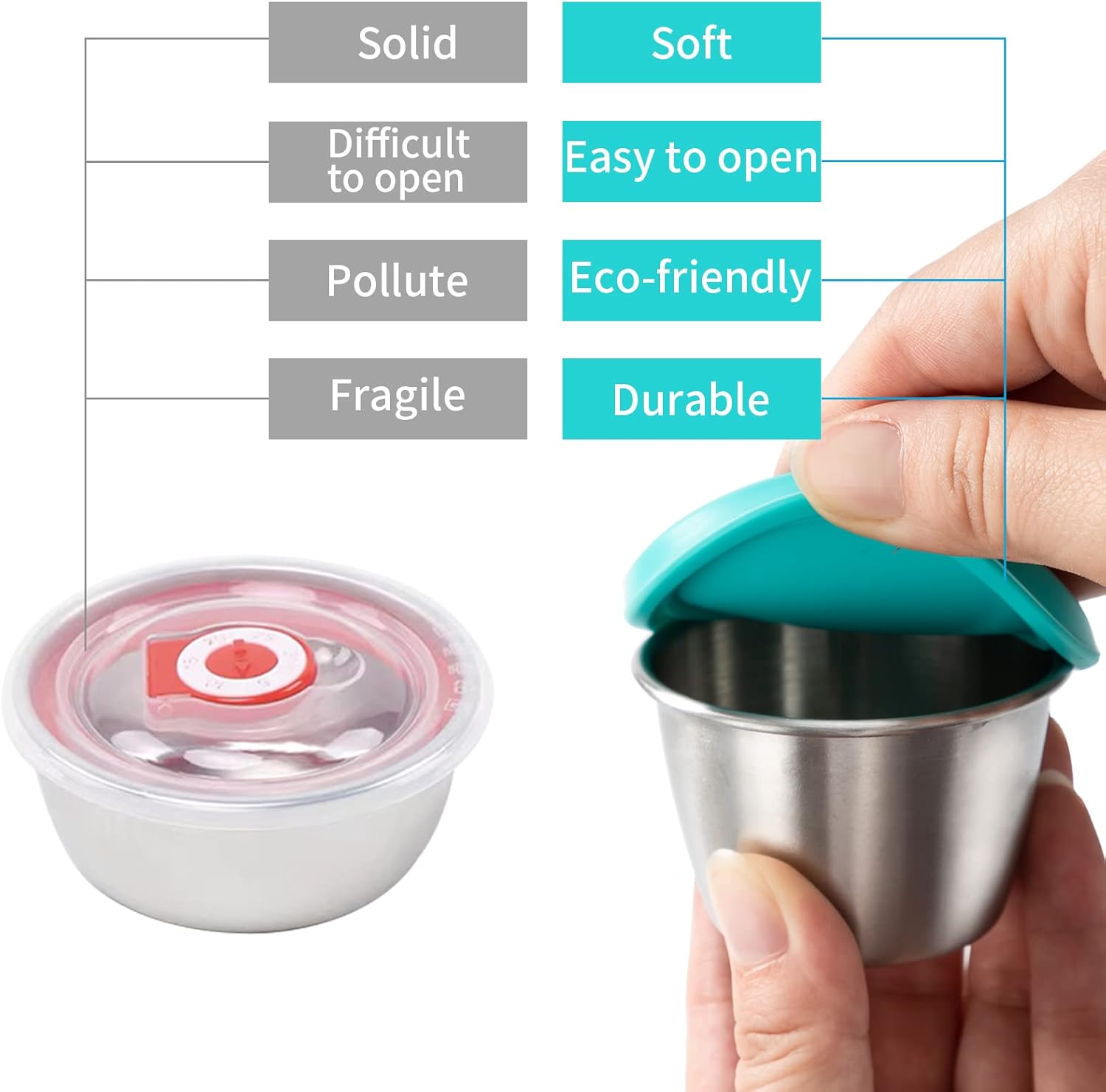 Freshmage [6 Pack 2.4oz Stainless Steel Dressing Container with Silicone Lids and [6 Pack] 2.7 oz Small Condiment Containers