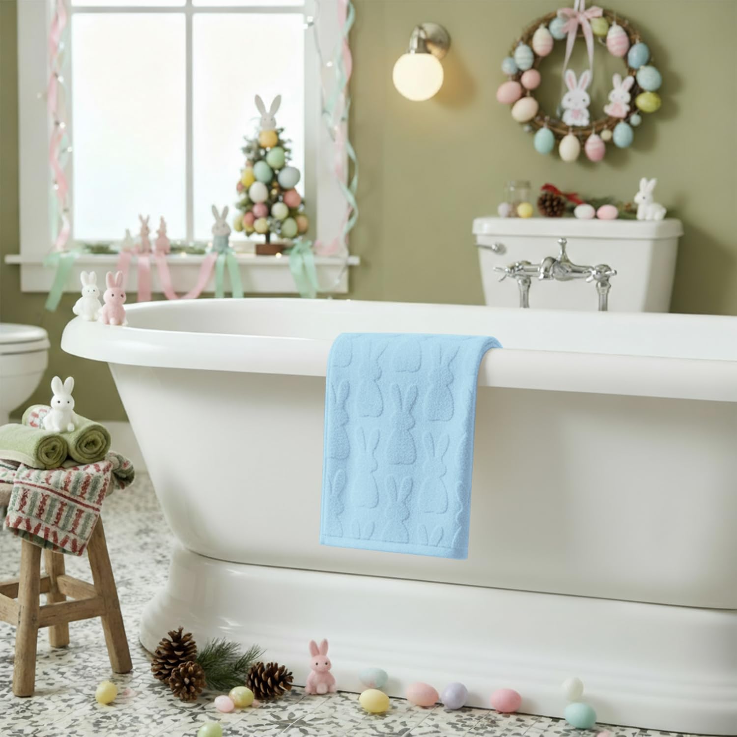 Artoid Mode 2 Pcs Beige 3D Rabbit Jacquard Easter Hand Towels for Bathroom, 100% Cotton Soft Absorbent Bathroom Decor Towels, 13.7 x 29.5 Inch