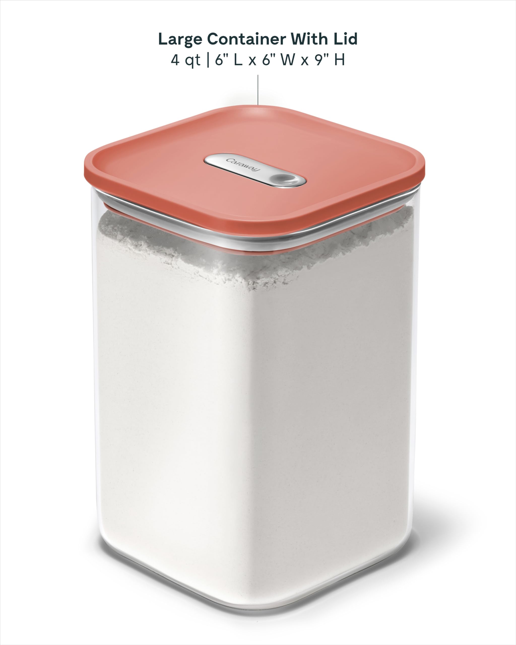 Caraway 4qt Glass Airtight Food Storage Container with Lid – Non-Toxic, BPA-Free Kitchen Storage Container – Stackable, Space-Saving Airtight Container for Dry Goods and More - Cream