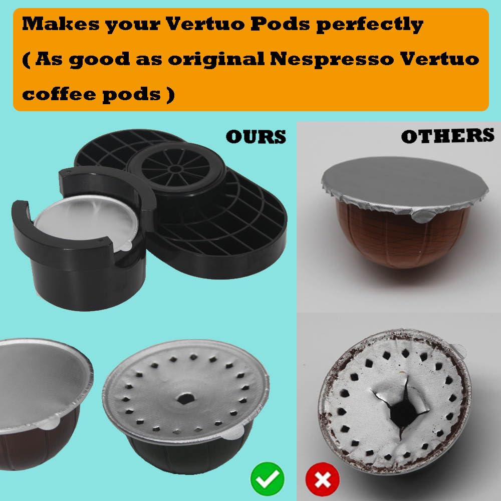 Reusable Vertuo Pods Tool Kit + 100 PCS Aluminum Foil Stickers for Refilling Nespresso Vertuo Pods 60mm in Diameter (Matte Black 2024 Deluxe Version, Tool Kit + 100 PCS Foil Stickers 60mm in Dia.)