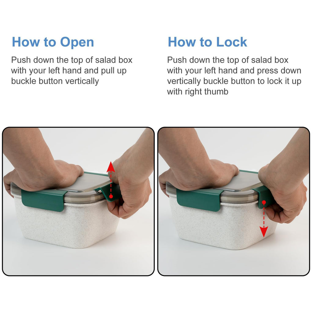 Freshmage Salad Lunch Container To Go, 52-oz Salad Bowls with 3 Compartments, Salad Dressings Container for Salad Toppings, Snacks, Men, Women (Blue)