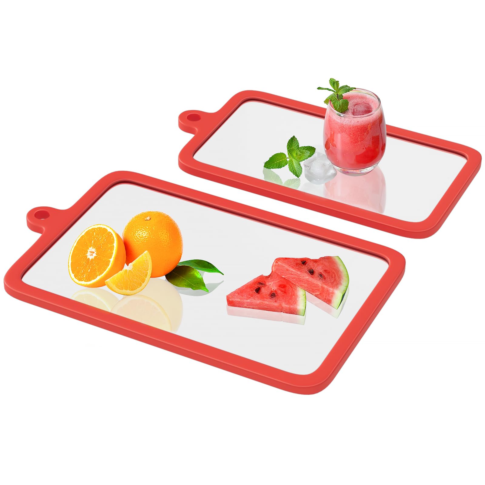 Freshmage 2Pcs Tempered Glass Cutting Boards for Kitchen, Glass Cutting Board Set (15"x10" & 12"x8") with Non-Slip Silicone Edges and Hanging Hole, Clear Cutting Board for Countertop & Chopping
