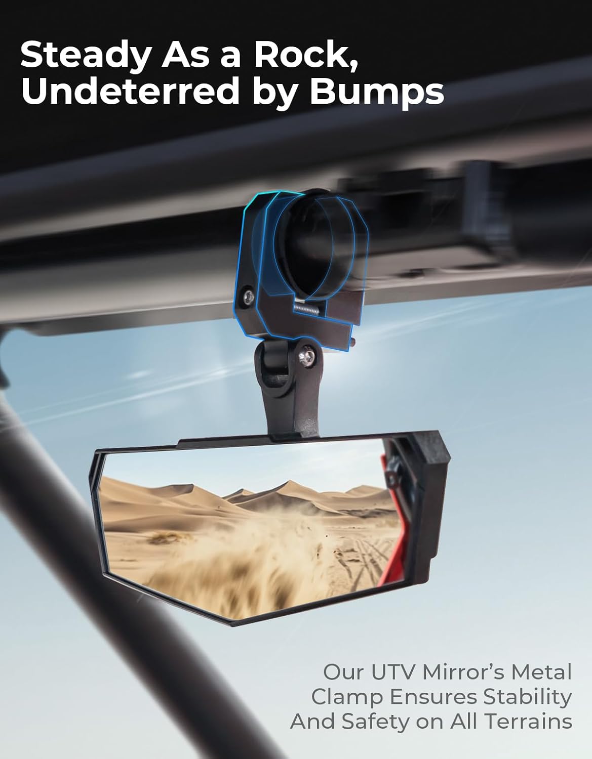 KEMIMOTO UTV Rear View Mirror, SXS UTV Mirror Clear View with 1.5-2 inch 360° Adjustable Low Profile Aluminum Clamp Compatible with Polaris RZR 1000 Pioneer Talon Kawasaki KRX Mule Can Am X3 Zforce