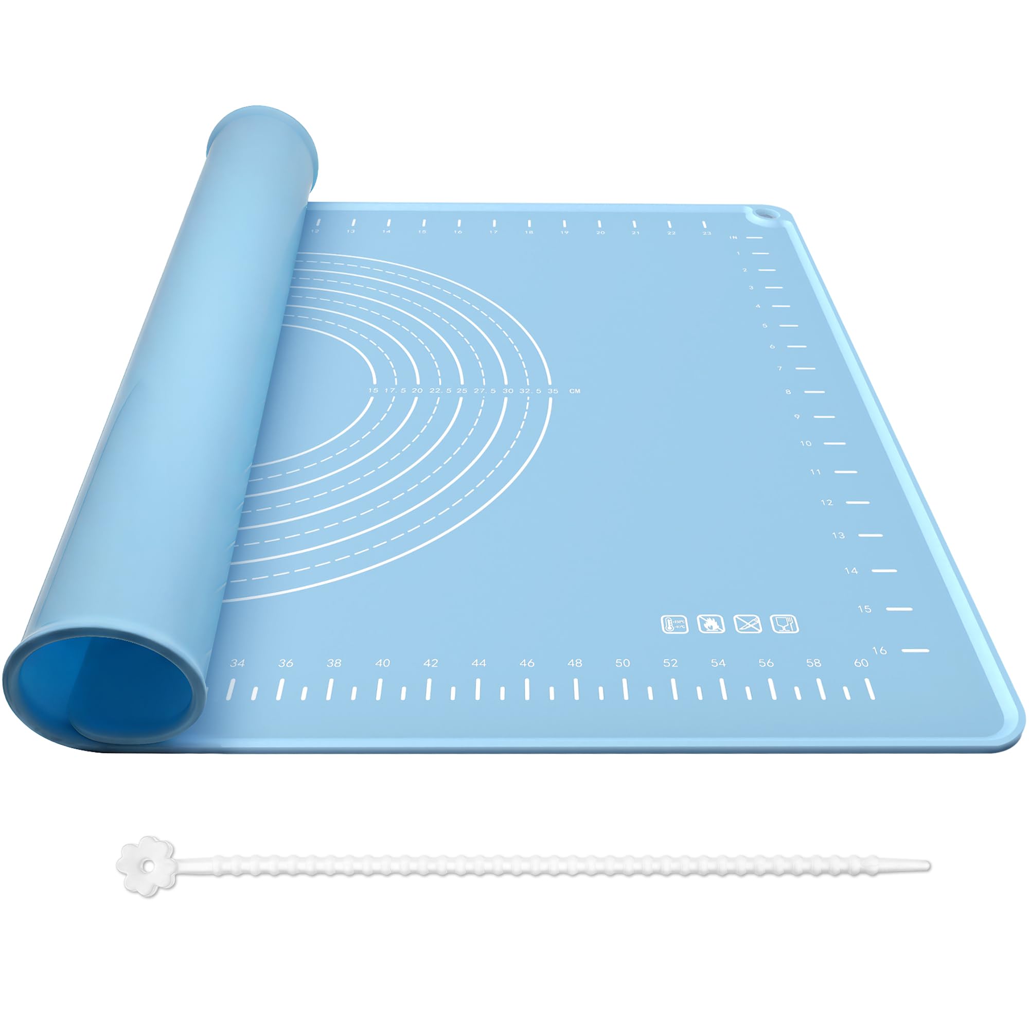 Silicone Baking Mat 28x20 Inches | Extra Thick Dough Rolling Mat with Measurements and Edge Heightening | Non-Stick Food Grade Pastry Mat for Pastry, Bread, Cookies, Pizza, Fondant & Pasta
