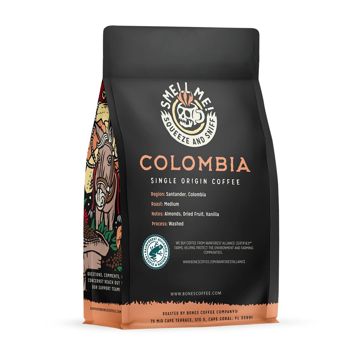 Bones Coffee Company Ethiopia Single-Origin, Citrus, Floral and Berries Notes, Whole Coffee Beans, Low Acid Medium Roast Arabica Beans Flavored Coffee, 12 oz Whole Bean