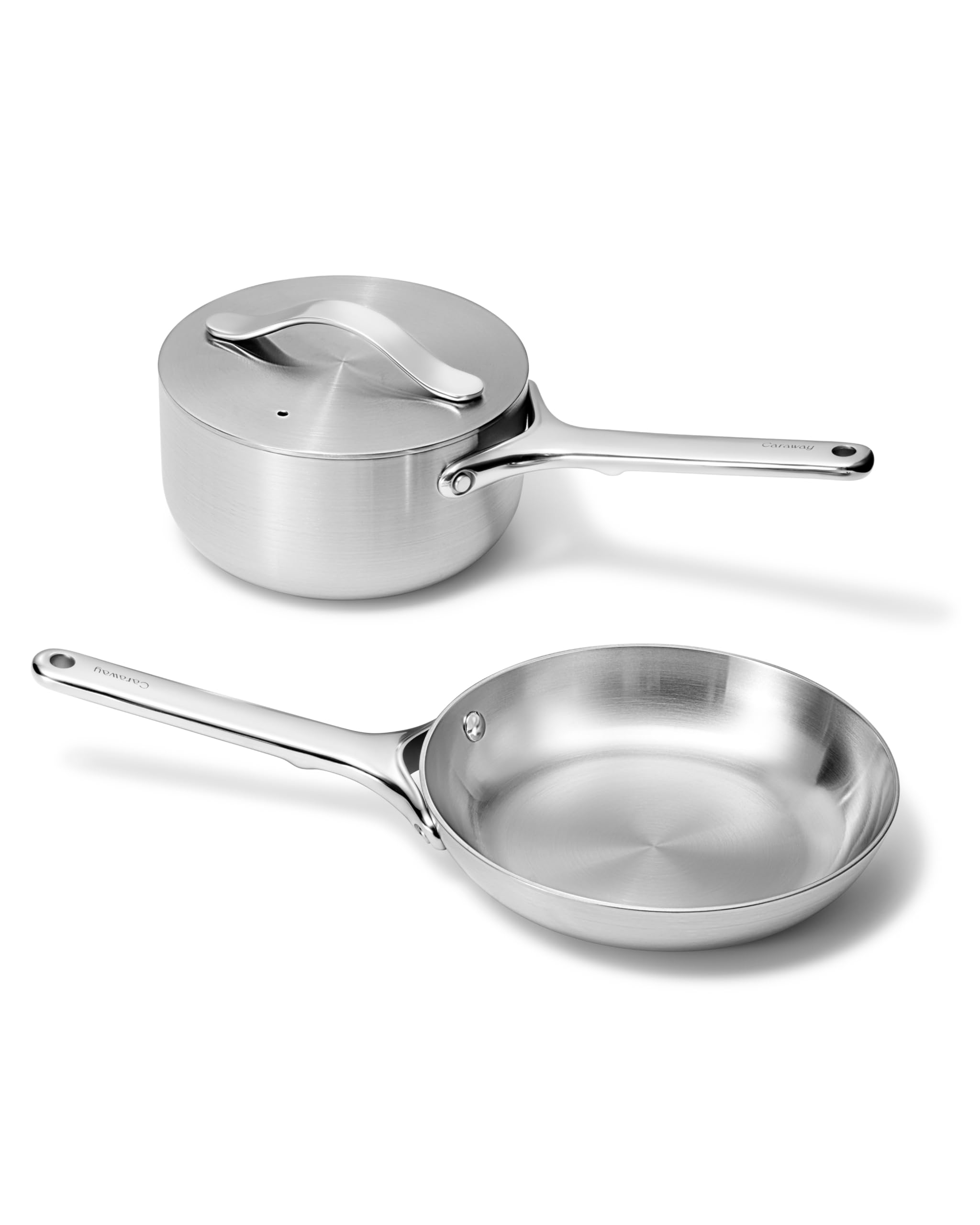 Caraway Stainless Steel Cookware Set – 12 Piece 5-Ply Stainless Steel Pots and Pans Set - Includes Fry, Sauce, Sauté Pan, Dutch Oven, and Space-Saving Storage - Non Toxic, PTFE & PFOA Free