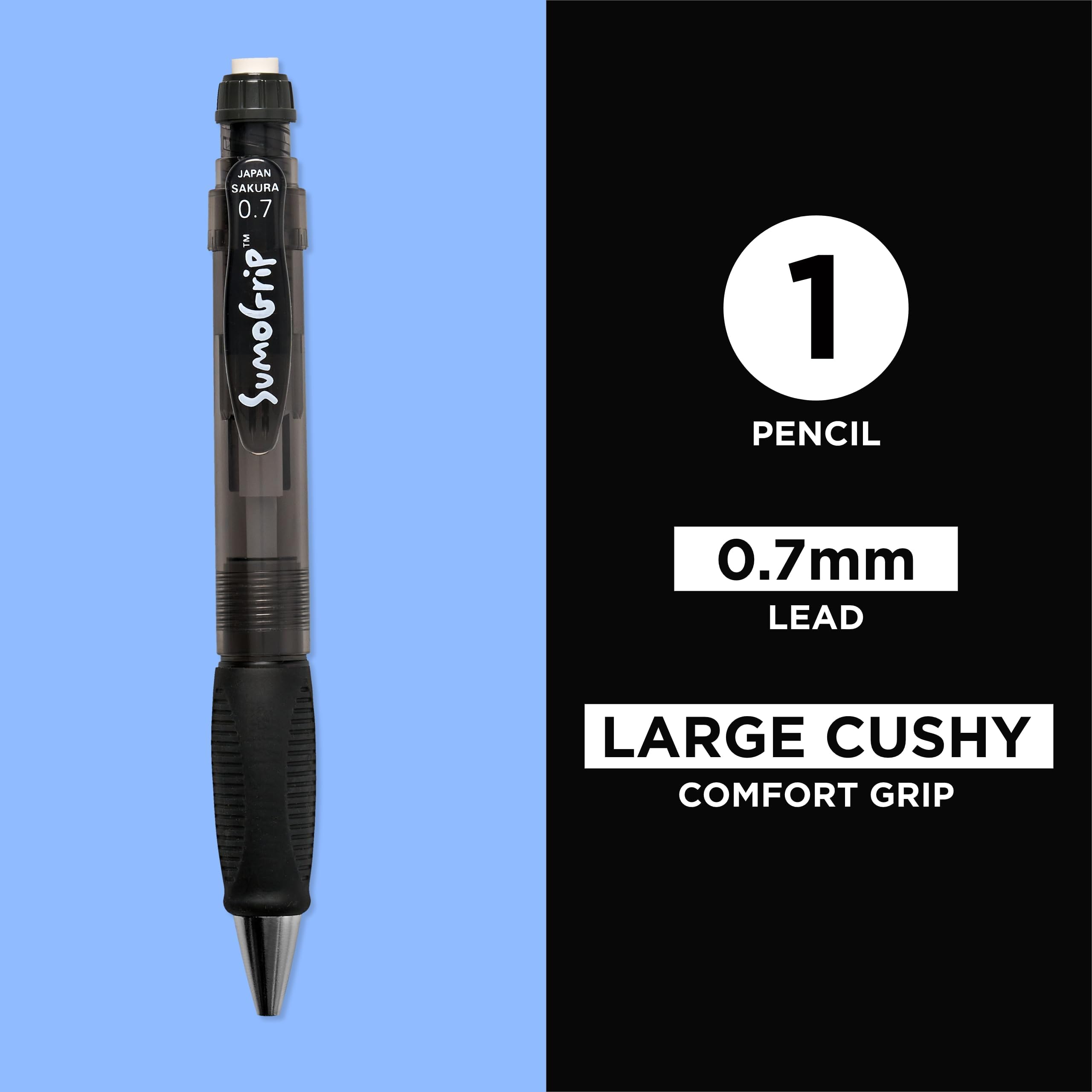 SAKURA 50280 SumoGrip 0.9-mm Pencil with Eraser, Clear